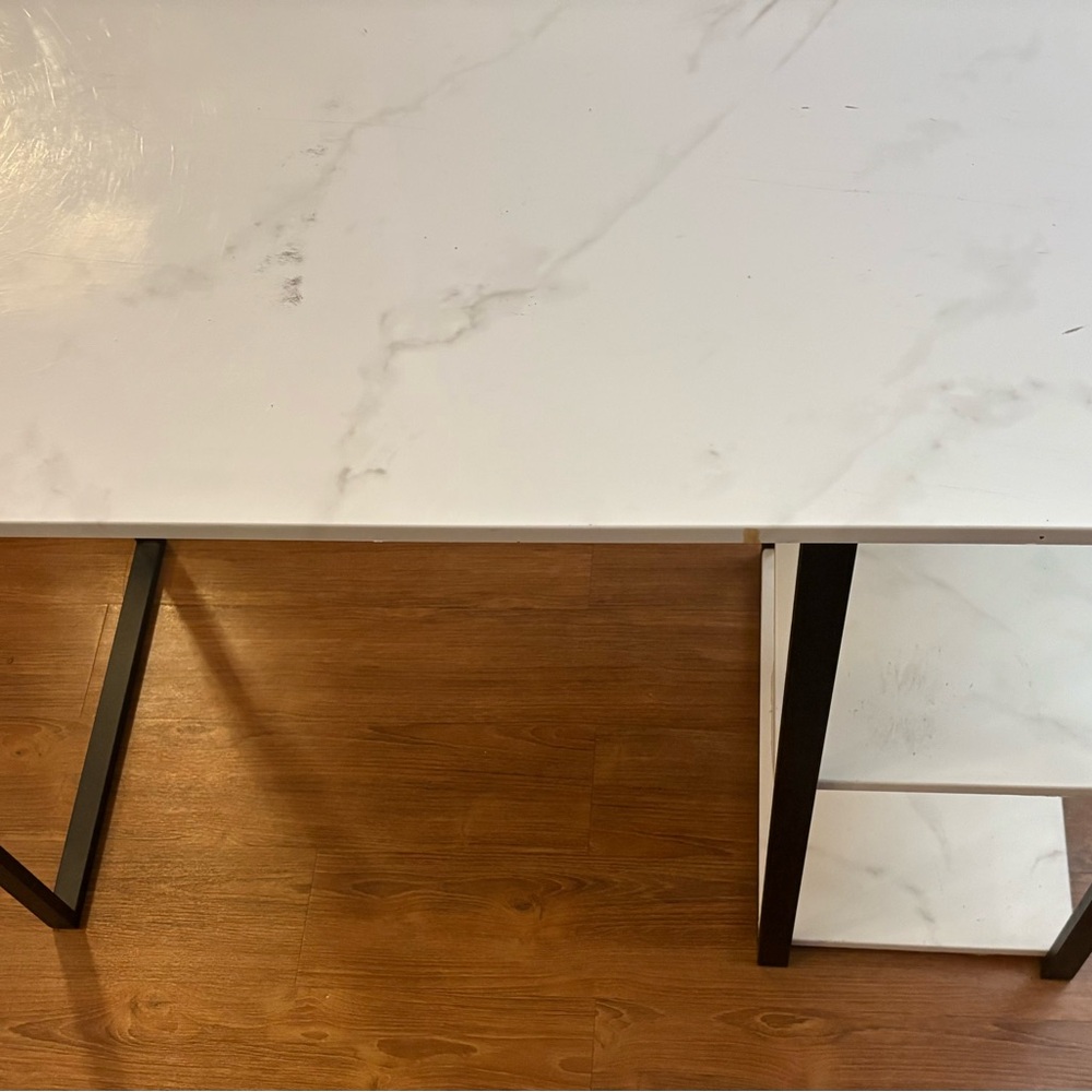 White Marble Dining Table with Black Legs